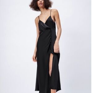 New Zara Chic Black Maxi Dress with Button Detail size XS